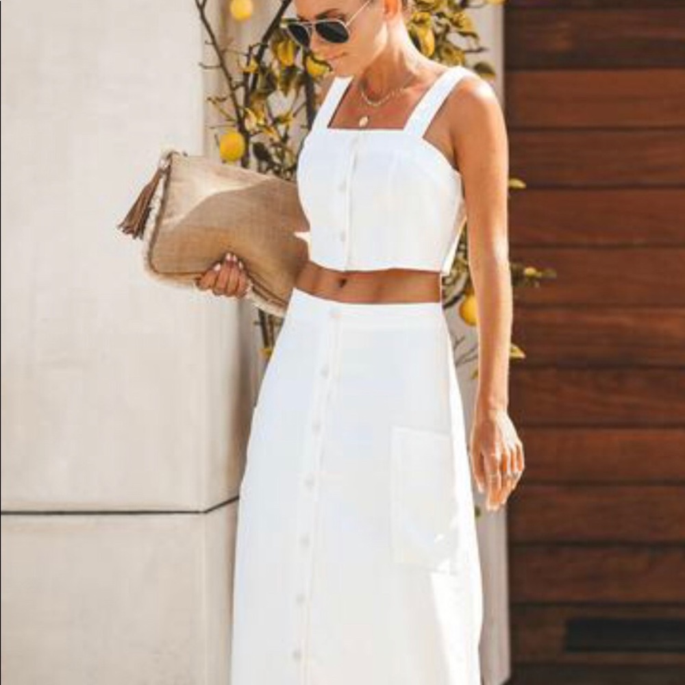 NWT: Button down crop top with matching maxi skirt